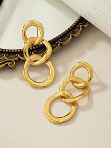 Chain Design Drop Earrings - Gold - View 6