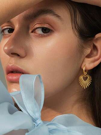 1pair Fashion Stainless Steel Heart Drop Earrings For Women For Daily Decoration