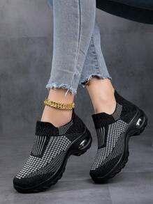 女性格紋圖案透氣氣墊低幫運動戶外運動鞋