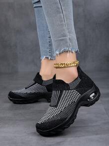 女性格紋圖案透氣氣墊低幫運動戶外運動鞋