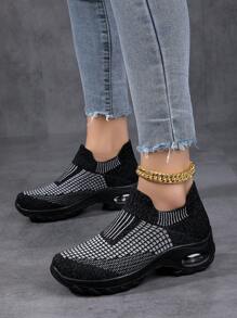 女性格紋圖案透氣氣墊低幫運動戶外運動鞋