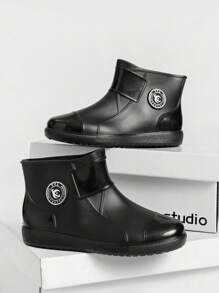 女士字母細節高幫雨時尚戶外雨鞋 - 黑色 - 查看 1