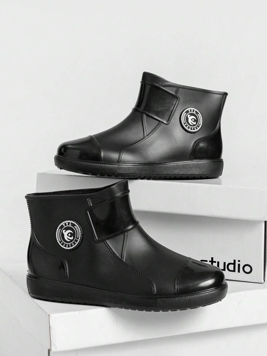 女士字母細節高幫雨時尚戶外雨鞋 - 黑色 - 查看 1