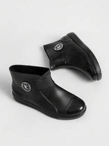 女士字母細節高幫雨時尚戶外雨鞋 - 黑色 - 查看 4