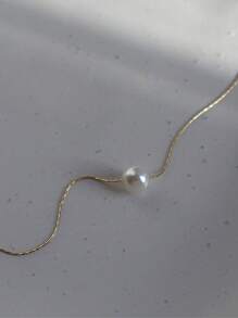 Nooxian 1pc Fashion Stainless Steel Mutiara Imitasi Dekorasi Kalung Untuk Wanita Untuk Dekorasi Sehari-hari - MultiWarna - View 3
