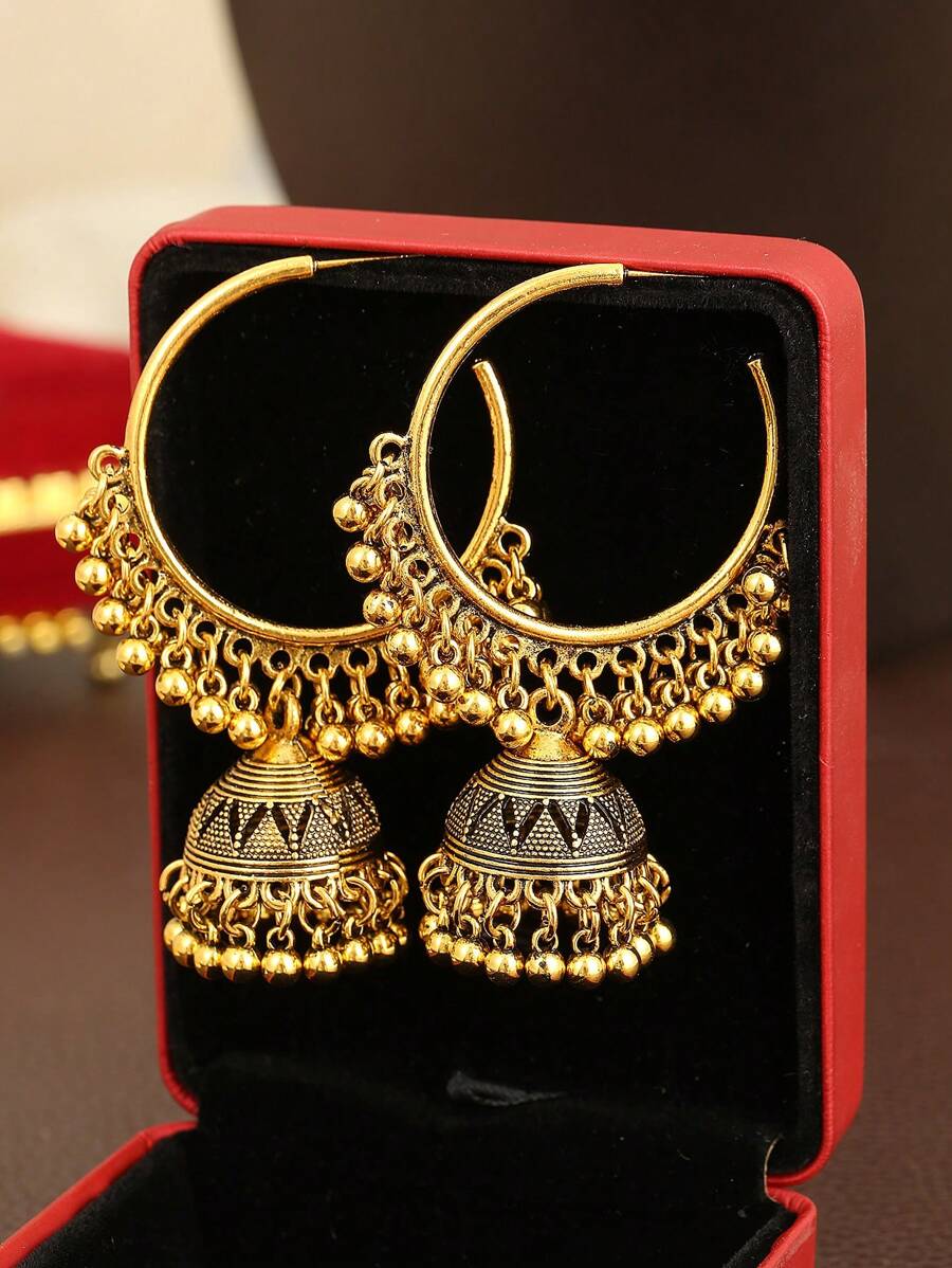 1 Đôi Bông Tai Phong Cách Bohemian Cổ Điển Phóng Đại, Phụ Kiện Dự Tiệc Nữ Sang Trọng Và Thời Trang - Vàng - Xem 1