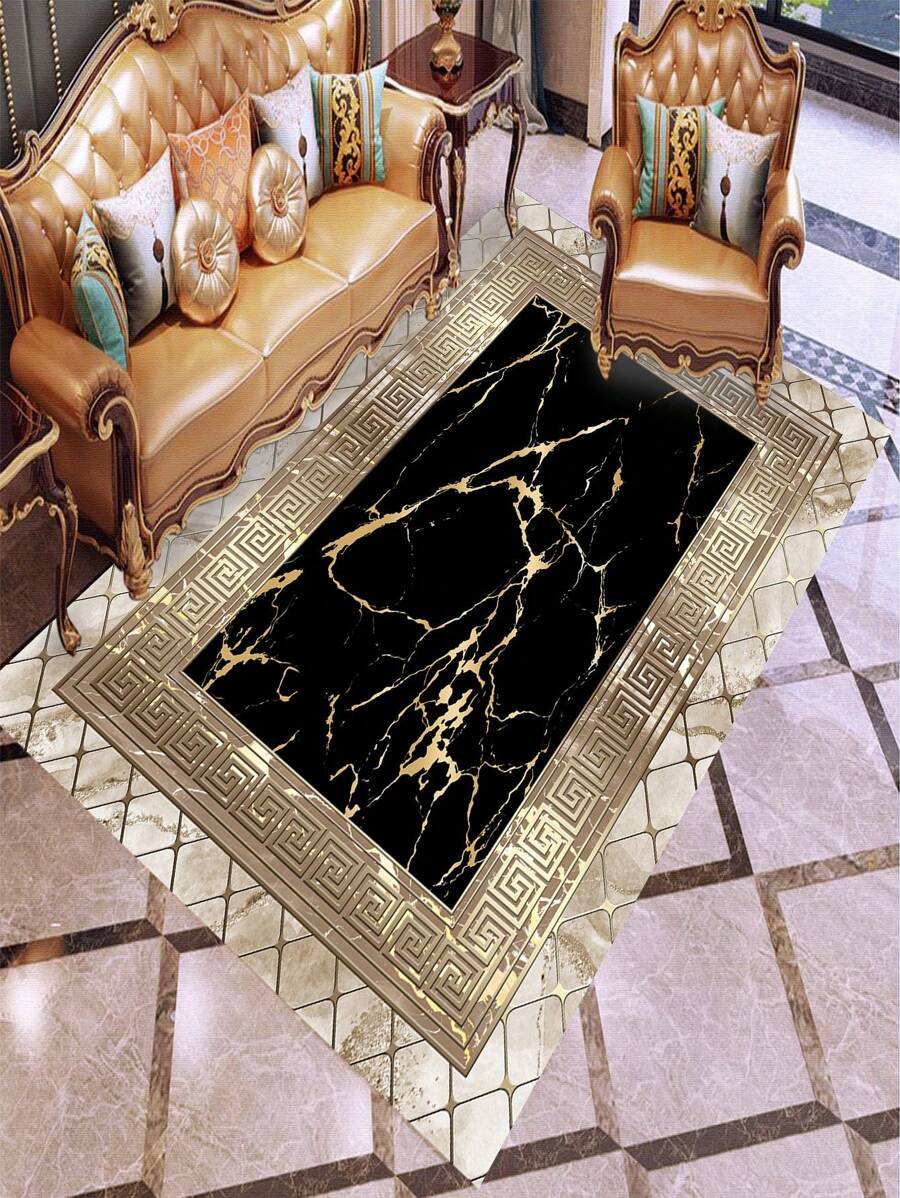 1 tấm thảm hoa văn bằng đá cẩm thạch, thảm trải sàn Polyester hiện đại cho gia đình - Nhiều màu - Xem 1