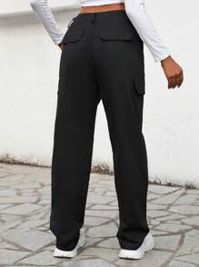 SHEIN EZwear Flap Pocket Side Cargo Pants - Black - View 2