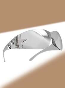 1 对女士水钻和星星装饰无框时尚百搭时尚眼镜，可用作装饰和派对街头太阳镜海滩配饰女士海滩配饰眼镜太阳镜