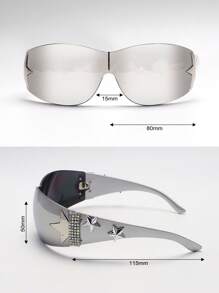 1 对女士水钻和星星装饰无框时尚百搭时尚眼镜，可用作装饰和派对街头太阳镜海滩配饰女士海滩配饰眼镜太阳镜