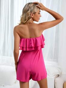 SHEIN Frenchy Ruffle Trim Tube Romper - Pink - View 2