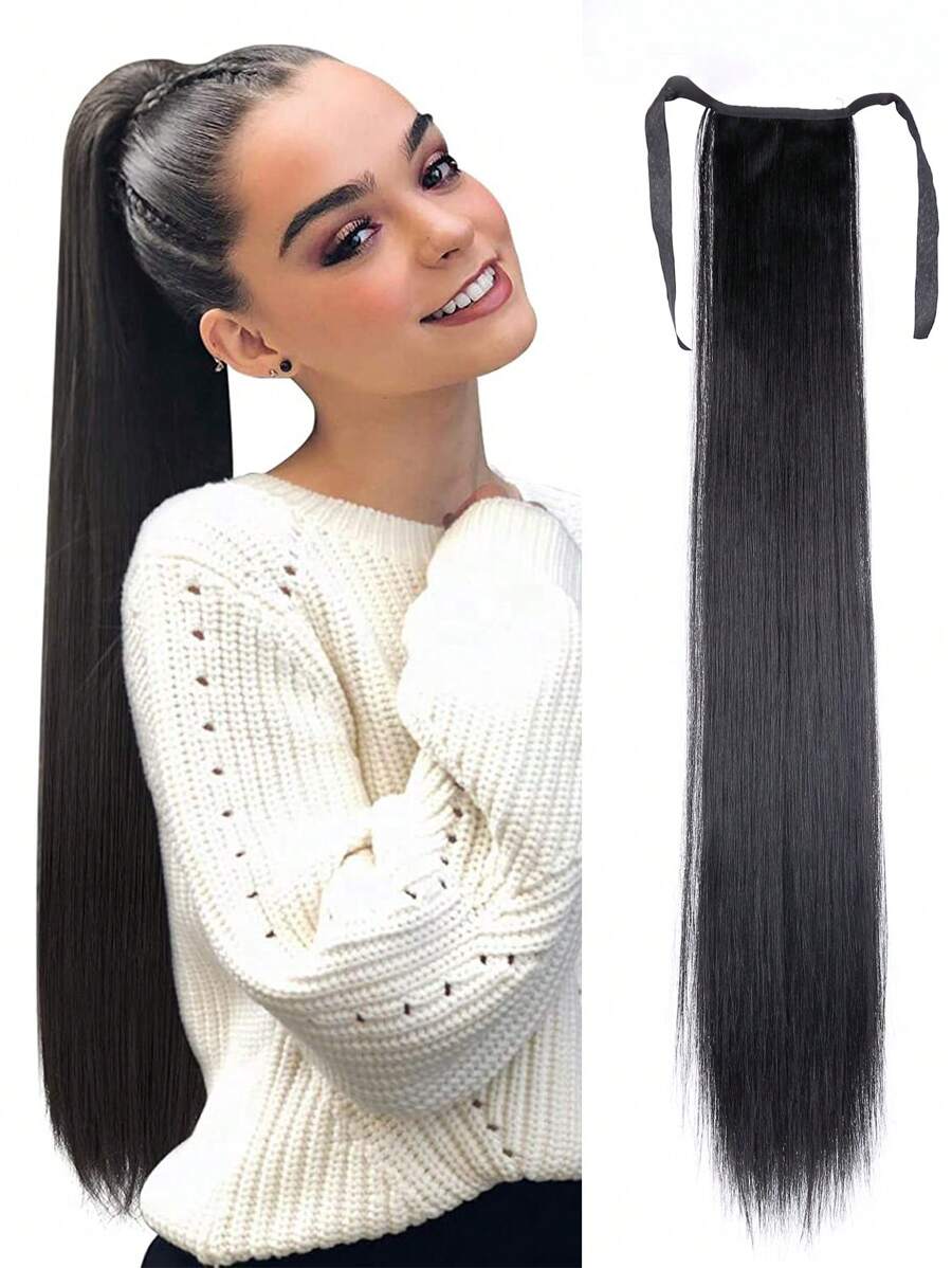 Long Straight Ponytail Synthetic Hair Extension - Black - View 1