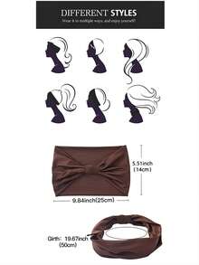 4pcs Gray Coffee Camel Black Solid Wide Edge Sweat-absorbent Yoga Elastic Headband - Black - View 3