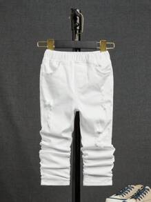 SHEIN Young Boy Ripped Frayed Elastic Waist Jeans - White - View 1