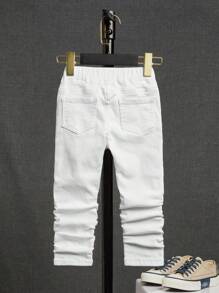 SHEIN Young Boy Ripped Frayed Elastic Waist Jeans - White - View 2