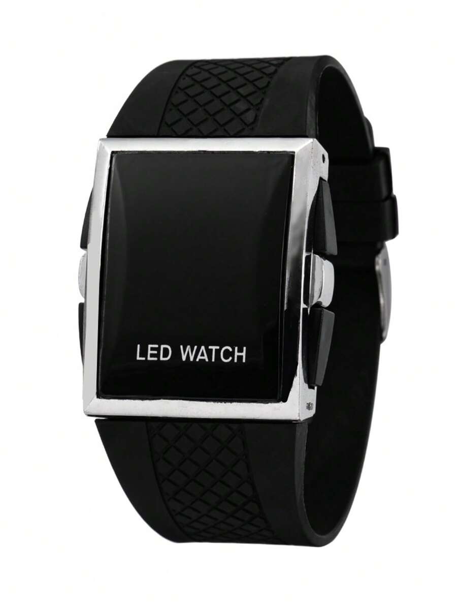 1 pieza Reloj digital Correa de silicona negra Deportivo resistente al agua Calendario de 24 horas Esfera cuadrada, para la vida diaria - Negro - Ver 1