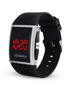 1 pieza Reloj digital Correa de silicona negra Deportivo resistente al agua Calendario de 24 horas Esfera cuadrada, para la vida diaria - Negro - Ver 2