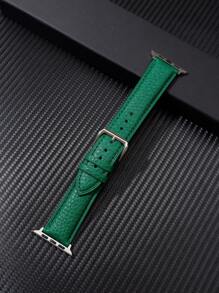 1入組男士女士綠色荔枝紋壓花時尚PU聚氨酯錶帶與AppleWatch兼容 - 綠色 - 查看 3