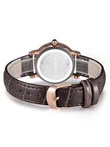 1入組棕色鱷魚壓紋PU聚氨酯帶復古日期防水圓形錶盤石英表,適用於日常生活 - 咖啡棕 - 查看 9