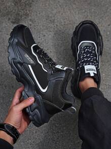 男士字母圖案前綁帶粗運動戶外運動鞋 - 黑色 - 查看 2