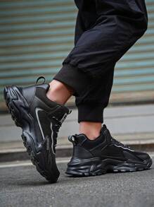 男士字母圖案前綁帶粗運動戶外運動鞋 - 黑色 - 查看 3