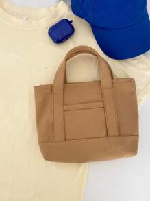 Khaki Square Bag Minimalist Canvas Double Handle For Daily - Khaki - View 4