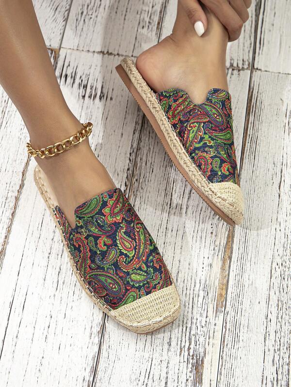 Women Paisley Pattern Espadrille Shoes, Vacation Outdoor Canvas Flats