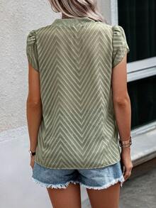 SHEIN VCAY Petal Sleeve Notched Neck Blouse - Army Green - View 2