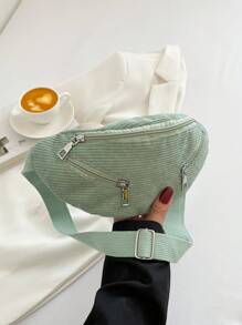 素色腰包拉鍊可調節 - 綠色 - 查看 1
