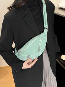 素色腰包拉鍊可調節 - 綠色 - 查看 5