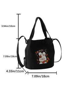Mini Bucket Bag With Coin Purse Cute Cartoon Rabbit & Letter Graphic Polyester, Kawaii - Black - View 5