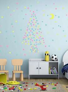 100片夜光星形壁紙ABS可愛藍色牆面裝飾貼紙適用於家居裝飾