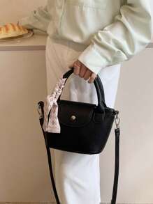 CONTAINEVERY Black Bucket Bag Double Handle Zipper PU - Black - View 3