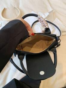 CONTAINEVERY Black Bucket Bag Double Handle Zipper PU - Black - View 5