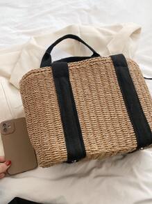 CONTAINEVERY 輕量、便攜式大號草編提包，採用抽繩設計和雙手柄，適用於青少年女孩、女性大學生，非常適合野外、旅行、郊遊，擁有大容量的手提包，夏季旅行、海灘必備女性包款，也可以當做學生書包、便攜式大容量手提包，適用於青少年、女性大學生，非常適合辦公室、大學、中學、高中、工作、商務、上下班、海灘等場合。