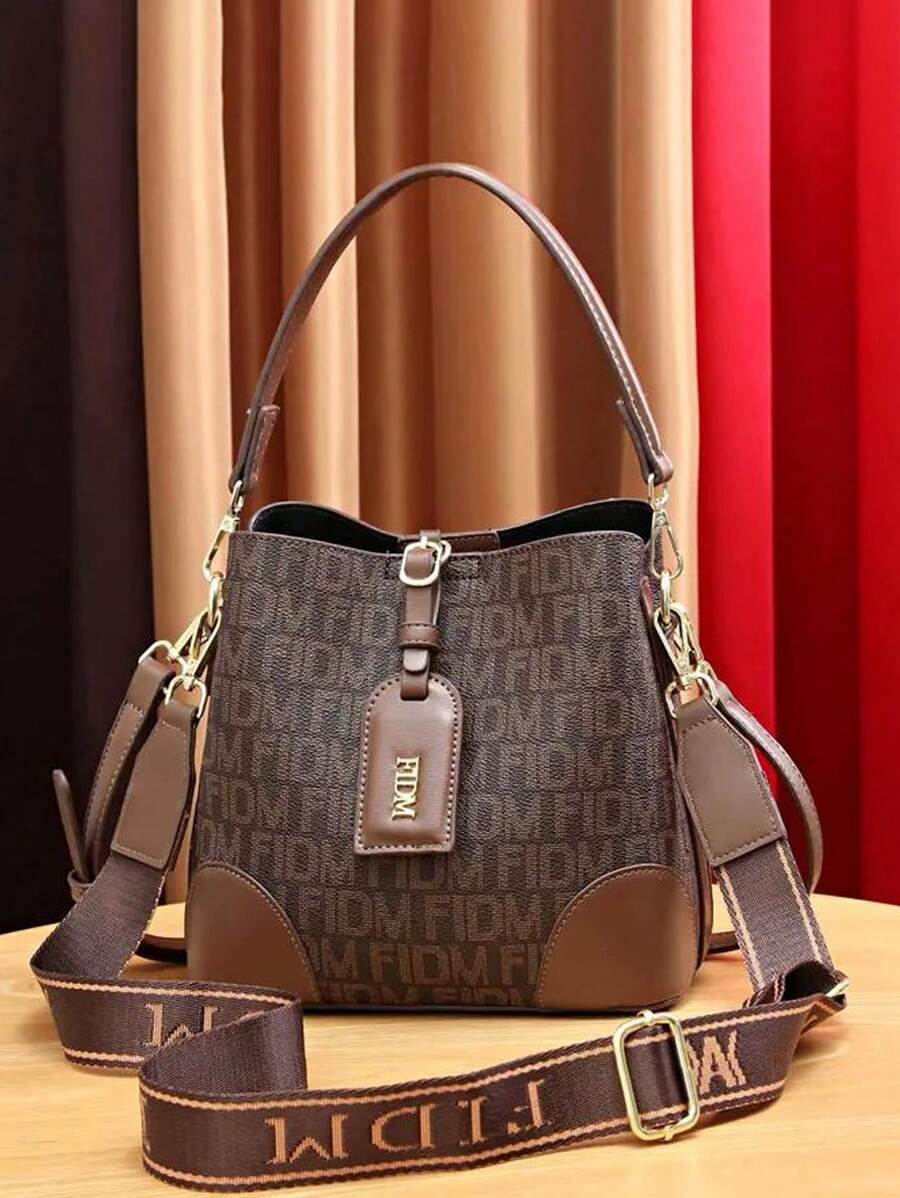 字母细节水桶包，时尚顶部提手钱包，时尚单肩包，送给妈妈的母亲节礼物