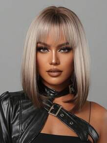 Tóc giả HAIRCUBE 12 inch màu vàng nâu ombre cho phụ nữ tóc giả thẳng ngắn có mái tóc giả tổng hợp cho cuộc sống hàng ngày và Giáng sinh - Nhiều màu - Xem 3