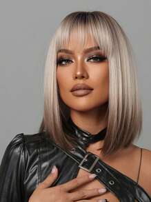 Tóc giả HAIRCUBE 12 inch màu vàng nâu ombre cho phụ nữ tóc giả thẳng ngắn có mái tóc giả tổng hợp cho cuộc sống hàng ngày và Giáng sinh - Nhiều màu - Xem 6