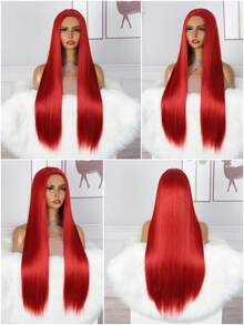 超長直筒人造假髮 - 玫瑰紅 - 查看 2