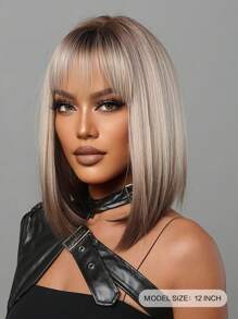 Tóc giả HAIRCUBE 12 inch màu vàng nâu ombre cho phụ nữ tóc giả thẳng ngắn có mái tóc giả tổng hợp cho cuộc sống hàng ngày và Giáng sinh - Nhiều màu - Xem 8