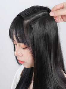 Clip In Medium Straight Synthetic Hair Extension - Black - View 1