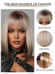 Tóc giả HAIRCUBE 12 inch màu vàng nâu ombre cho phụ nữ tóc giả thẳng ngắn có mái tóc giả tổng hợp cho cuộc sống hàng ngày và Giáng sinh - Nhiều màu - Xem 10