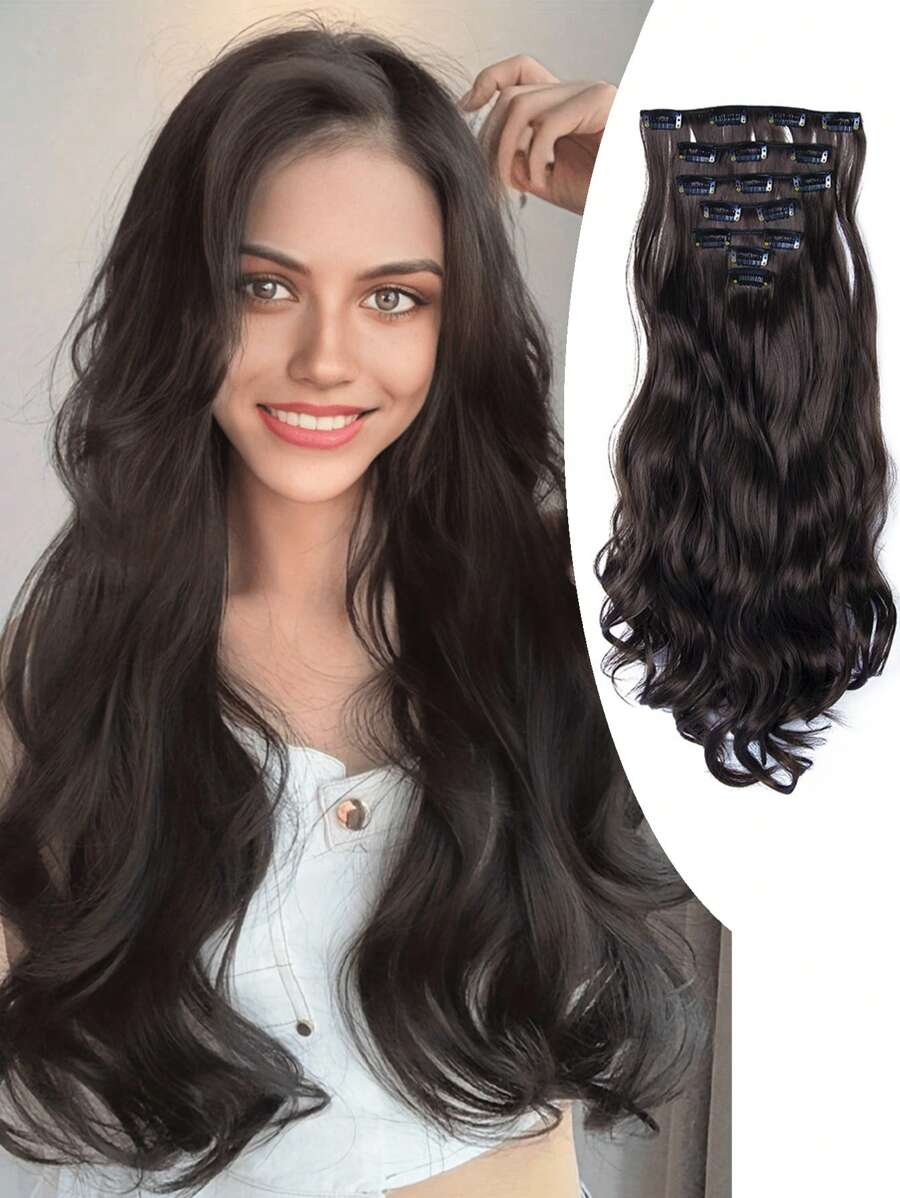 7 chiếc Kẹp Trong Phần Mở Rộng Tóc Tổng Hợp Sóng Thân Dài - màu đen - Xem 1