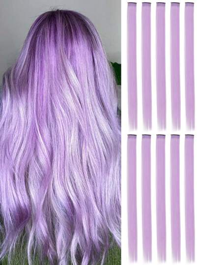 10pcs Colorful Clip-In Hair Extensions, 20 Inch Straight Synthetic Hair, Clip-In Hair For Halloween Costume, Christmas, Party, Music Festival, New Year Gift, Women (Red)