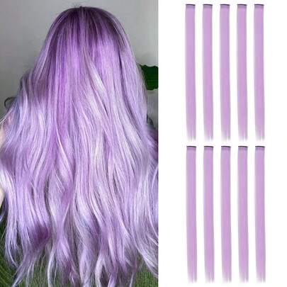 10pcs Colorful Clip-In Hair Extensions, 20 Inch Straight Synthetic Hair, Clip-In Hair For Halloween Costume, Christmas, Party, Music Festival, New Year Gift, Women (Red)