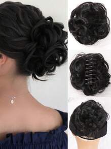 Short Body Wave Synthetic Hair Buns - Black - View 1