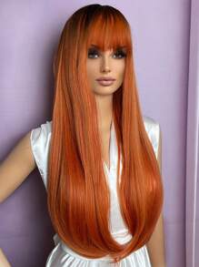 Tóc giả tổng hợp dài thẳng có tóc mái - trái cam - Xem 3