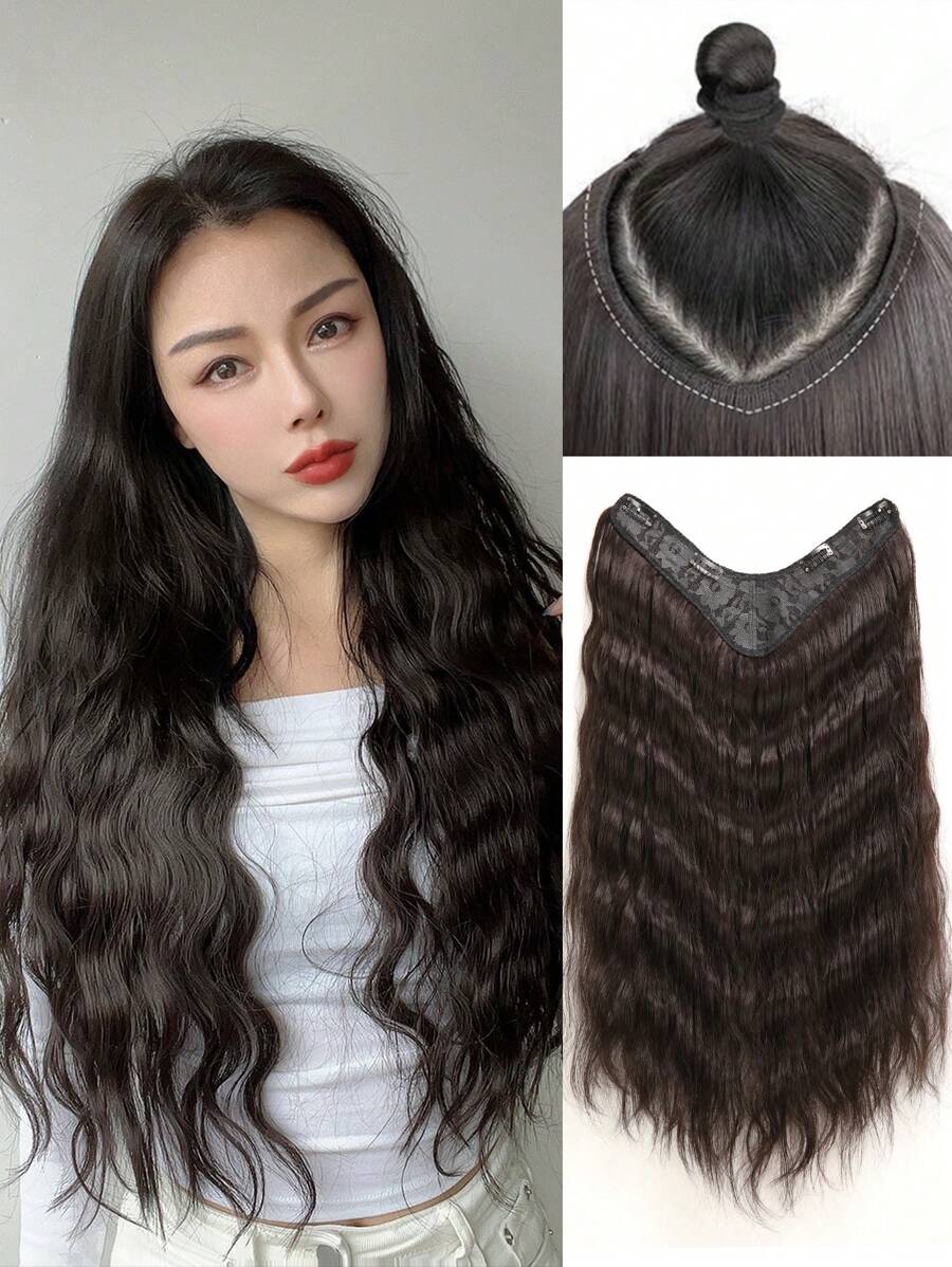 Clip In Long Curly Synthetic Hair Extension - Black - View 1