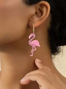 1pair Fashion Glitter Flamingo Dangle Earrings For Women For Daily Decoration - Multicolor - View 2