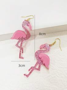 1pair Fashion Glitter Flamingo Dangle Earrings For Women For Daily Decoration - Multicolor - View 3